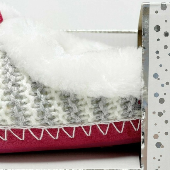 Isotoner Toasties Totes Women's Grey/Pink Striped Knit Mule Plush Slippers S 6-7 - Picture 5 of 8